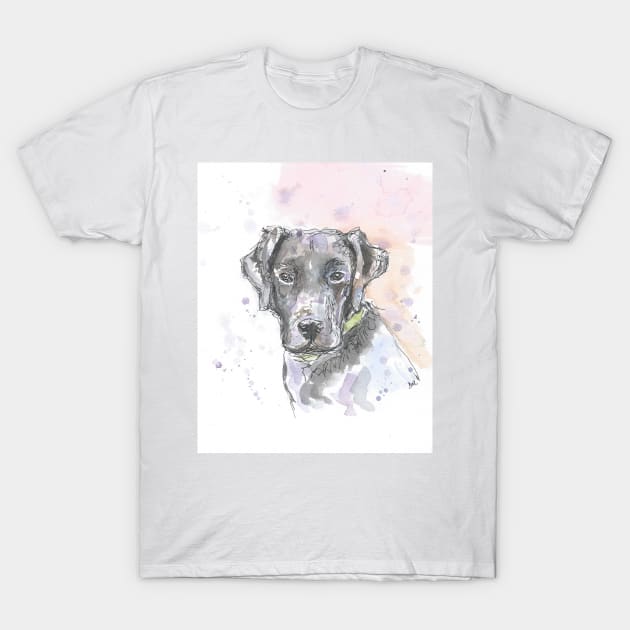 Black Labrador portrait. T-Shirt by DebTheZeb